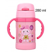 Pink Rabbit Vacuum Insulated Stainless Steel Sippy Cup with Handle, 9 oz