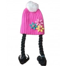 [Pink Sunflower] Cute Baby Girl Knitted Hat Kids Cap with Braids