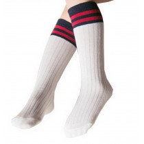 2 Pairs Knee High Stockings Unisex-baby Tube Socks for Kids [Stripes, White]
