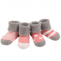 Set of 4 Soft Cotton Baby Socks Warm Winter Cute Infant Socks Pink