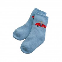 Set of 2 Newborn Thick Warm Cotton Socks For 0-24 Months Baby Deep Blur Car