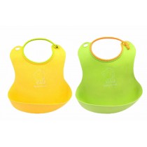 Set of 2 Soft Baby Bib Waterproof Food Catcher Pocket Colors Bibs Green Yellow