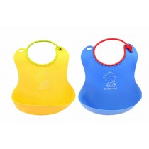 Set of 2 Soft Baby Bib Waterproof Food Catcher Pocket Colors Bibs Yellow Blue