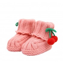 Durable Lovely Winter Baby shoes Warm Cute Cherry Indoor Outdoor Socks Pink