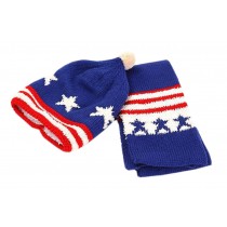 Star Soft Winter Warm Knitted Wool Cap/Hat + Scarf For 8-36 Months Blue