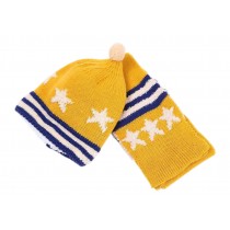 Star Soft Winter Warm Knitted Wool Cap/Hat + Scarf For 8-36 Months Yellow