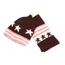 Star Soft Winter Warm Knitted Wool Cap/Hat + Scarf For 8-36 Months Brown