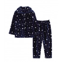 Flannel Kids Pajama Soft Sleepsuit Coral Velvet Sleepwear Blue Star Nightcloth
