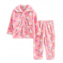 Flannel Kids Pajama Soft Sleepsuit Strawberry Coral Velvet Sleepwear Nightcloth