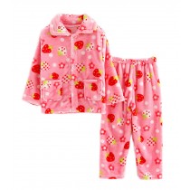 Flannel Kids Pajama Soft Sleepsuit Coral Velvet Sleepwear Red Strawberry