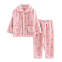 Flannel Kids Pajama Pink Heart Soft Sleepsuit Coral Velvet Sleepwear Nightcloth