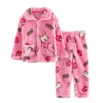 Flannel Kids Pajama Soft Sleepsuit Pink Rabbit Velvet Sleepwear Nightcloth
