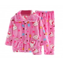 Flannel Kids Pajama Soft Sleepsuit Coral Velvet Sleepwear Nightcloth, Rabbit