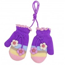[Purple & Flower] Cute Gloves Warm Winter Baby Knitting Wool Mitten for Outdoor