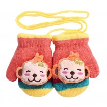 [Happy Monkey] Knitted Gloves with String Girls Boys Lovely Winter Mittens