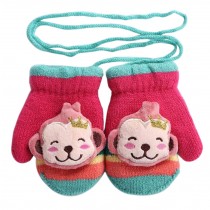 Cartoon Monkey Winter Warm Mittens Gloves with String [Happy Monkey]