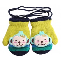 Baby Kids Cartoon Decor Winter Warm Mittens Gloves with String [Monkey]