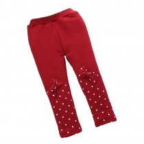 Red Girls Winter Warm Plus Velvet Leggings Bow Cotton Pants