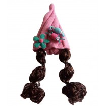 Lovely Baby Girl Wigs Hat Kids Cap with Long Wigs Pink Candy