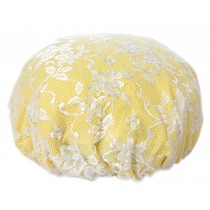 Poly Waterproof Multifunctional Lace Double layer Shower Cap, Yellow C