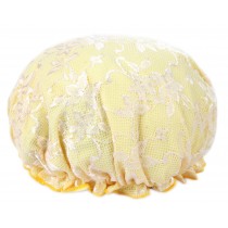 Poly Waterproof Multifunctional Lace Double layer Shower Cap, Yellow D