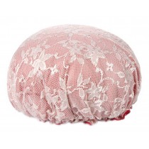 Poly Waterproof Multifunctional Lace Double layer Shower Cap, Red A