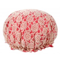 Poly Waterproof Multifunctional Lace Double layer Shower Cap, Red B