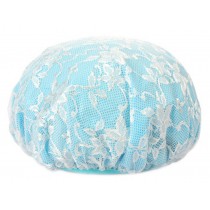 Poly Waterproof Multifunctional Lace Double layer Shower Cap, Blue A