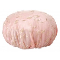 Waterproof Embroidery Lace Double layer Shower Cap, Elegant Pink