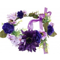 Artificial Floral Headband Elegant Design Wedding Hair Wreath, Purple