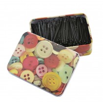 [Button] 200pcs Black Bobby Pins Metal Hair Pins with Cute Tin Box