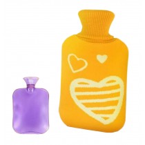[Heart Yellow] Useful Hot Water Bottle with Cover Winter Hand Warmer