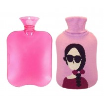 Useful Hot Water Bottle with Cover Water Heating Bag Pink