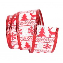Red, Party Supply [Snowflake and Christmas Tree] Decor Ribbon