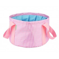 Collapsible Bucket Water Kit Foldable Washbasin Basin for Outdoor Plaid Pink