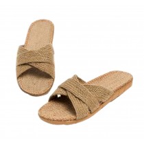Women's Cozy Fabric On House Slippers Braid Linen Indoor House Slippers[Brown]
