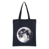 Black Canvas Women's Cotton Print Tote Shopping Beach Bag Planet shoulder