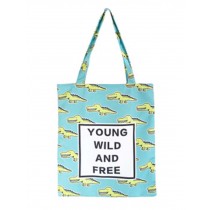 Canvas Bag Women's Print Shoulder Bag Tote  Beach Shopper Bag Green Crocodile