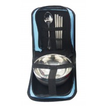 Camping Cooking Outdoor Travel Bag Tableware Stainless Blue