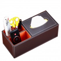 Multifunctional Leather European-style Tissue Holder Box Storage Organizer Brown