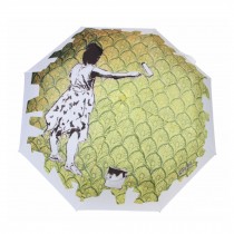 Fashionable Pop Art Style Folding Umbrella Rain or Shine Dual-Use, Green Girl