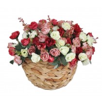 Artificial Flowers Hanging Basket Silk Flowers with Basket Rose Red