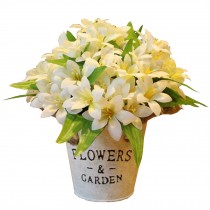 Beautiful Artificial Flowers Silk Flowers Fake Flowers with Basket Lily White