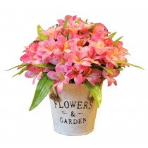Beautiful Artificial Flowers Silk Flowers Fake Flowers with Basket Lily Pink