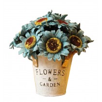 Pretty Artificial Flowers Silk Flowers Fake Flowers with Basket Sunflower Blue