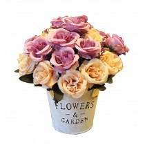 Pretty Artificial Flowers Silk Flowers Fake Flowers with Basket Rose