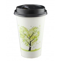 [Tree Green] Set of 50 Disposable Coffee Cups Paper Cups With Lids Hot Drink Cup