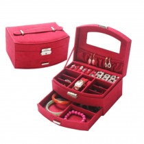 Sweet Elegant Jewelry Box Portable Ornaments Storage Case, Dark Red