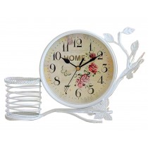 Exquisite Mute Iron Craft Table&Mantle Clock Home Decor 6" [White]