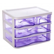Office Plastic Desktop Storage Drawer Organizer - 4 Storage Cabinets Purple